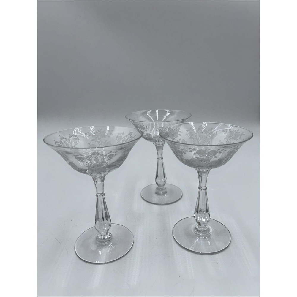 3 Tiffin- Cherokee Rose Champagne / Tall Sherbet Glasses 5¾ " x 4 1/8" X 3 @264